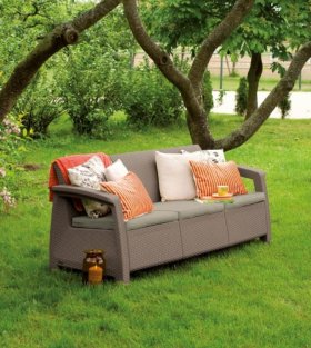 Диван пластиковый Корфу Макс (Corfu love seat max) капучино - песок в Полевском - polevskoy.ok-mebel.com | фото 2