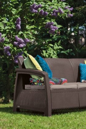 Диван пластиковый Корфу Макс (Corfu love seat max) коричневый в Полевском - polevskoy.ok-mebel.com | фото 2