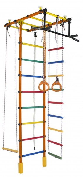ДСК Атлант оранжевый радуга: турник, кольца, канат, трапеция, веревочная лестница в Полевском - polevskoy.ok-mebel.com | фото