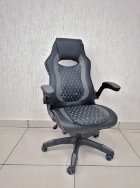 Кресло геймерское Barneo K-37 (черная кожа серые вставки) в Полевском - polevskoy.ok-mebel.com | фото