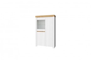 Шкаф с витриной 1V2D, TAURUS, цвет белый/дуб вотан в Полевском - polevskoy.ok-mebel.com | фото